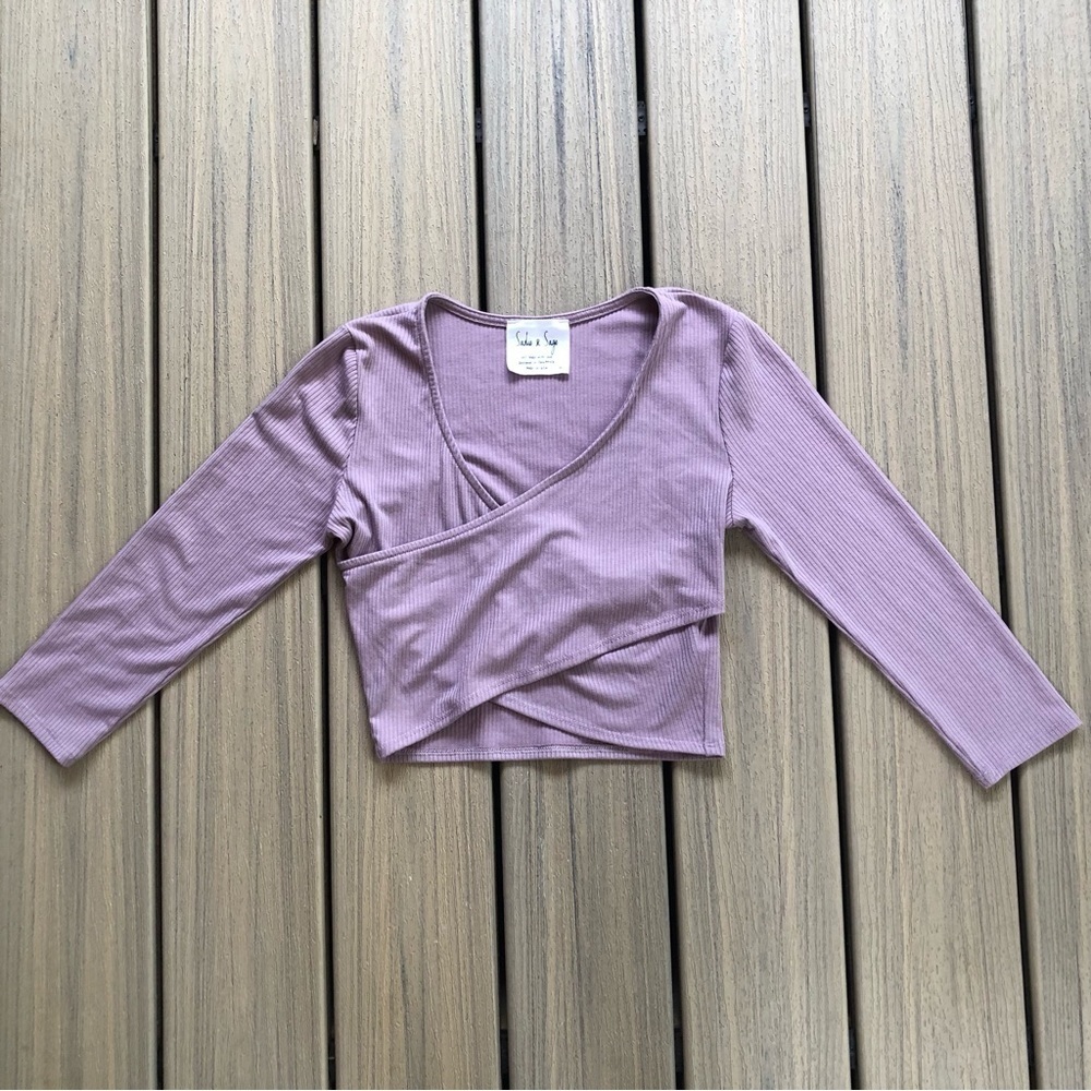 Sadie & Saga MADE IN USA Ribbed Knit Wrap Front Pullover Crop Top Size M